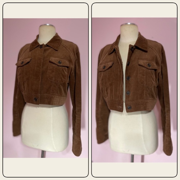 👠👖BUTTONS CORDUROY CROPPED JACKET DARK BROWN Sz LARGE.. NWOT - Picture 3 of 7